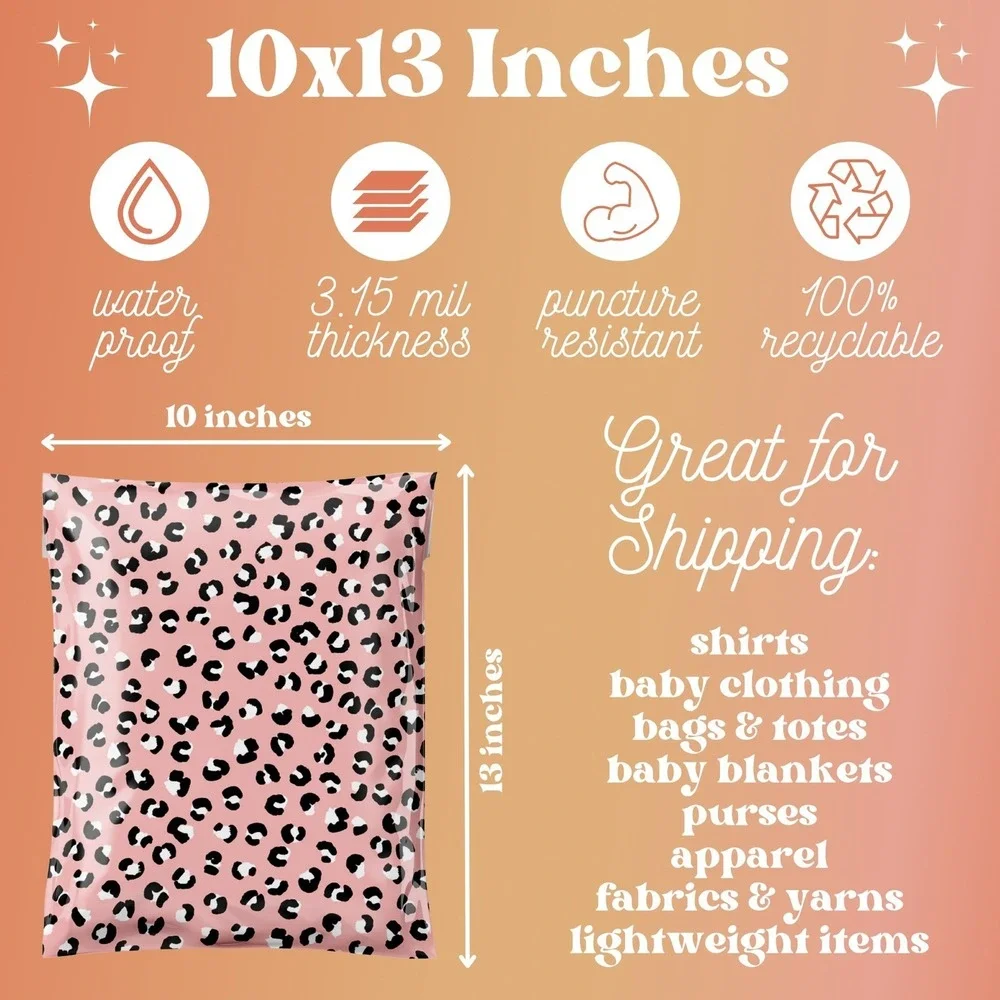 Pink Leopard Poly Mailers 10x13 Inch 100‎ Pack Shipping Supplies Animal Print